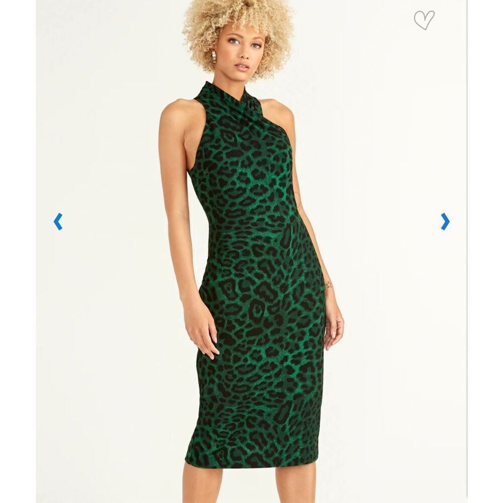 RACHEL Rachel Roy Office Siren Ivy Green Leopard Print Harland Halter Dress Size